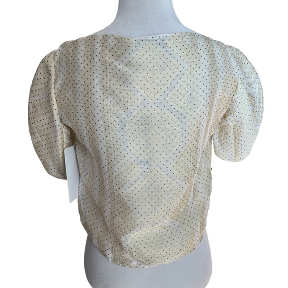 NWT YVES SAINT LAURENT rare gold dot silk blend ruched sleeve cropped blouse new - Picture 2 of 12